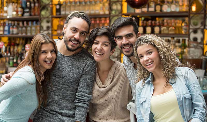 Group of friends at a bar